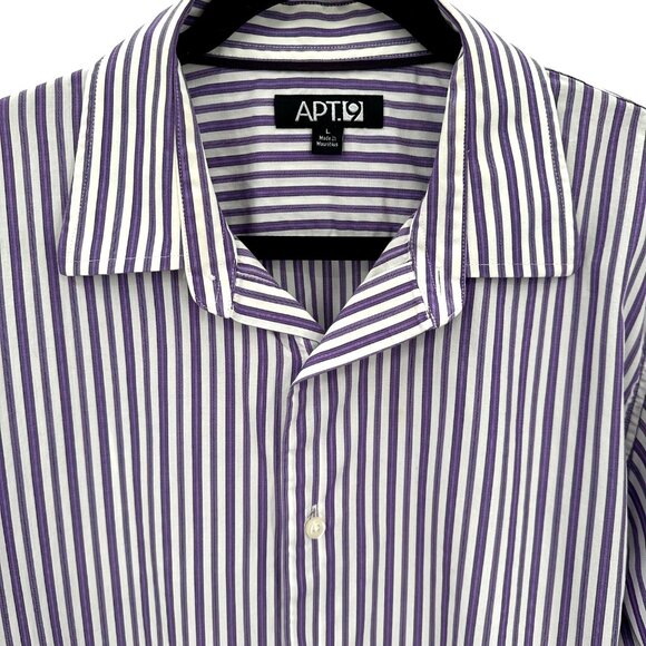 Apt. 9 Mens Purple & White Striped Button-Down Shirt Size L Cotton - Picture 4 of 11